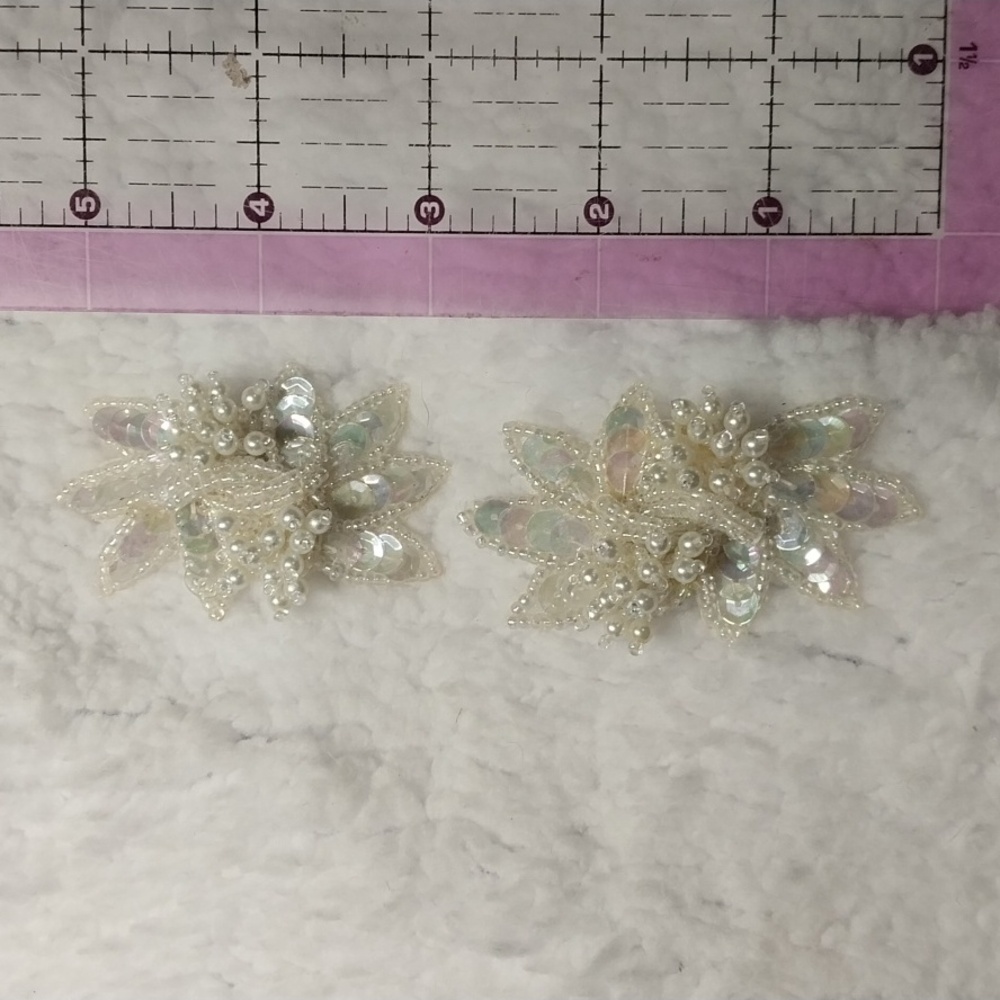 Vintage Custom Made Earrings Clip-on Faux Pearl and Iridescent Sequins